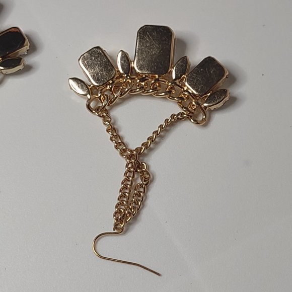 Very Pretty Gold Tone Metal And Clear Plastic Earrings - Picture 12 of 16